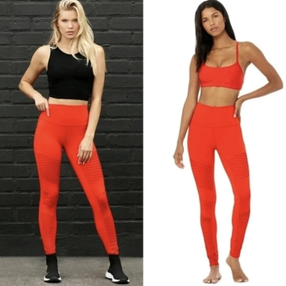 Alo Cherry Airbrush Moto High Rise Leggings Medium EUC